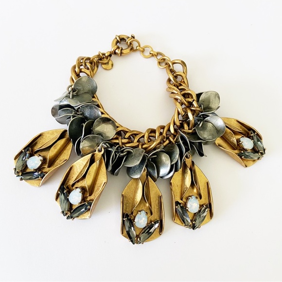 J Crew mixed metal rhinestone charm cha cha style bracelet 7.5” - Picture 1 of 5